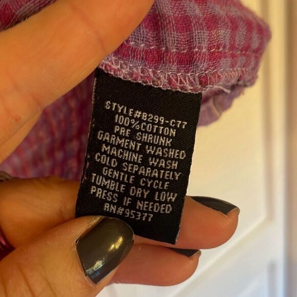 Sanctuary purple plaid cotton popover blouse size small - Picture 5 of 11